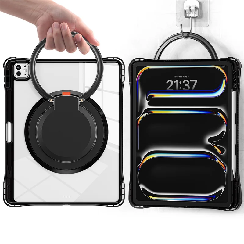 For iPad Pro 13 (2025) / 13 (2024) Case Rotary Kickstand PC+TPU+Acrylic Tablet Cover - Black
