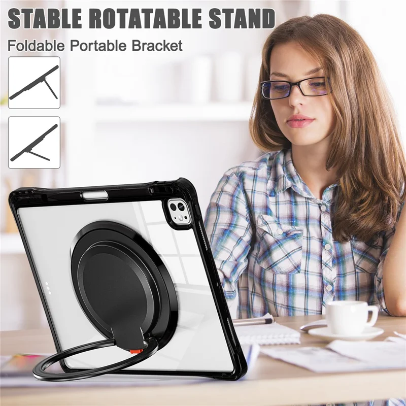 For iPad Pro 13 (2025) / 13 (2024) Case Rotary Kickstand PC+TPU+Acrylic Tablet Cover - Black