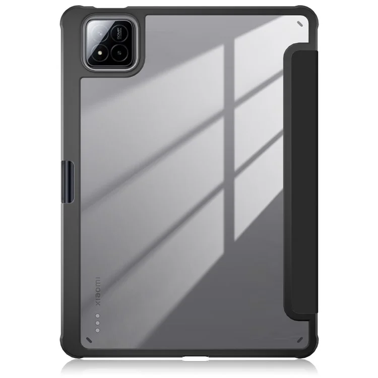Custodia per Xiaomi Pad 7 Pro / Pad 7 Supporto tri-fold in pelle PU+TPU+retro in PC trasparente - Nero