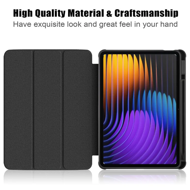 Custodia per Xiaomi Pad 7 Pro / Pad 7 Supporto tri-fold in pelle PU+TPU+retro in PC trasparente - Nero