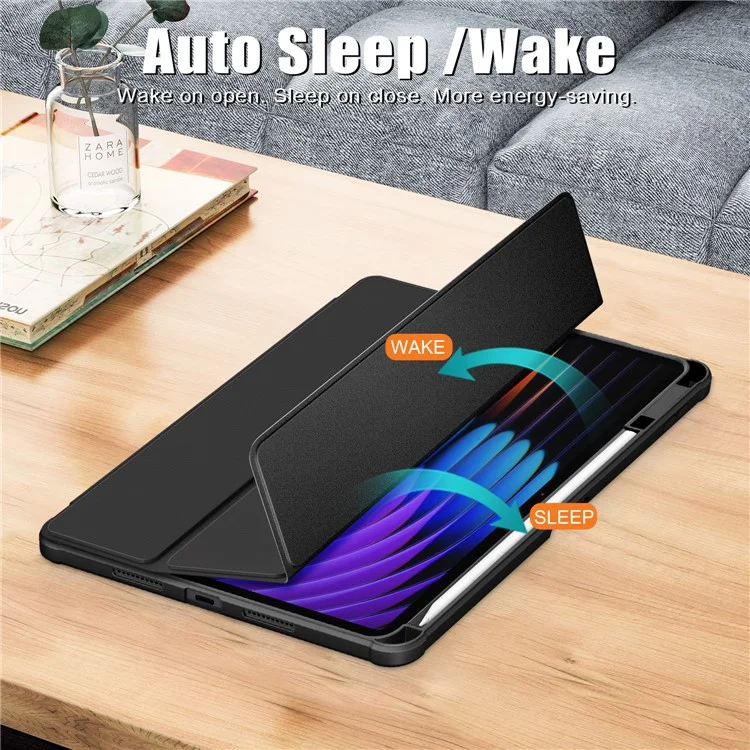 Custodia per Xiaomi Pad 7 Pro / Pad 7 Supporto tri-fold in pelle PU+TPU+retro in PC trasparente - Nero