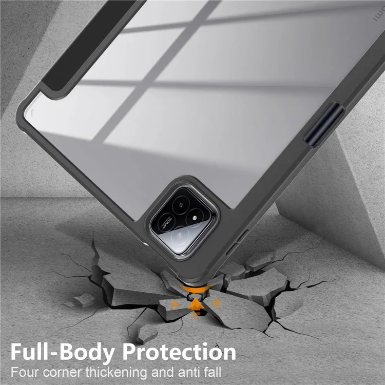 Custodia per Xiaomi Pad 7 Pro / Pad 7 Supporto tri-fold in pelle PU+TPU+retro in PC trasparente - Nero