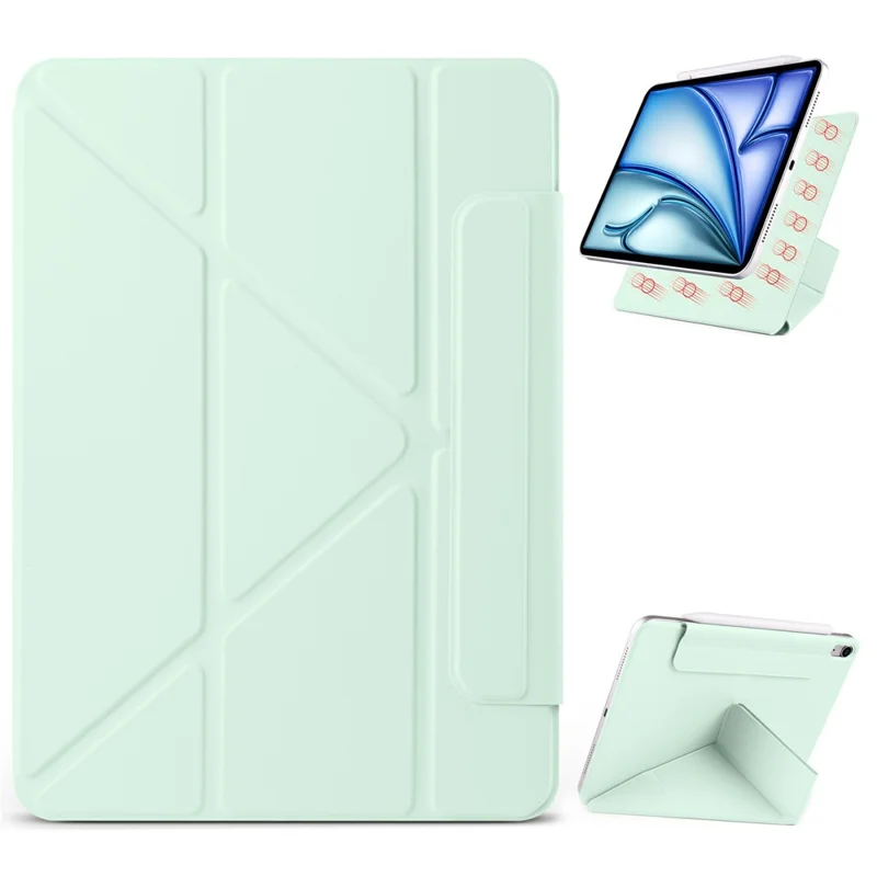 For iPad mini (2024)  /  (2021) Case PC + PU Leather Origami Stand Magnetic Tablet Cover - Light Green