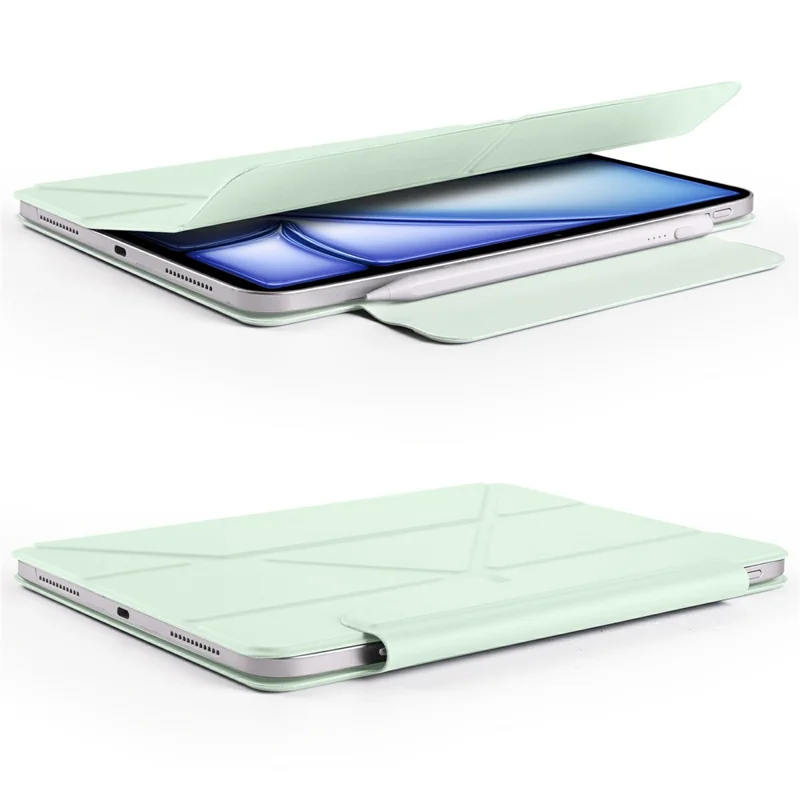 For iPad mini (2024)  /  (2021) Case PC + PU Leather Origami Stand Magnetic Tablet Cover - Light Green