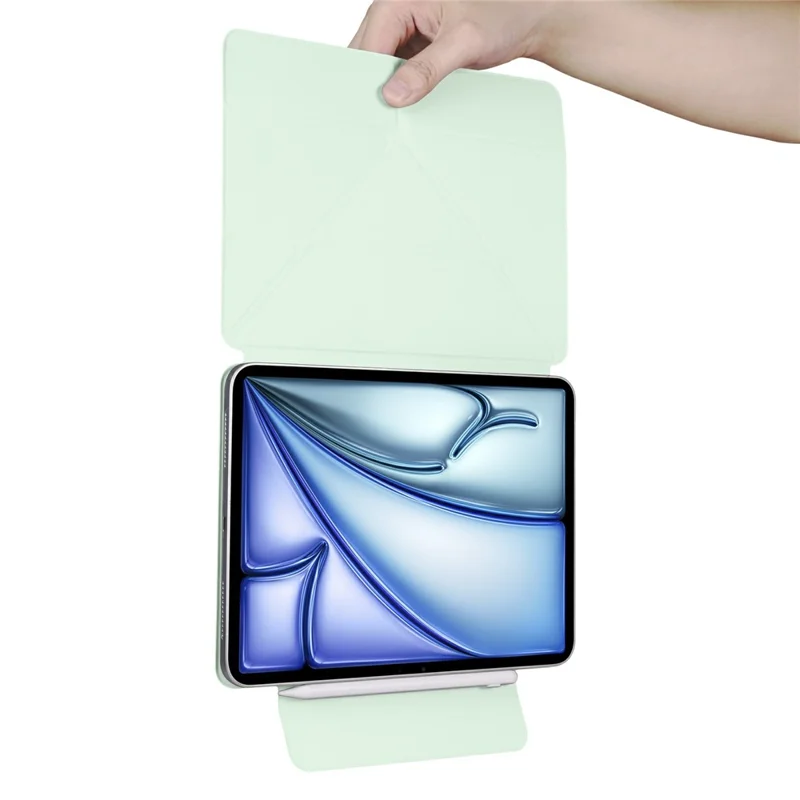 For iPad mini (2024)  /  (2021) Case PC + PU Leather Origami Stand Magnetic Tablet Cover - Light Green