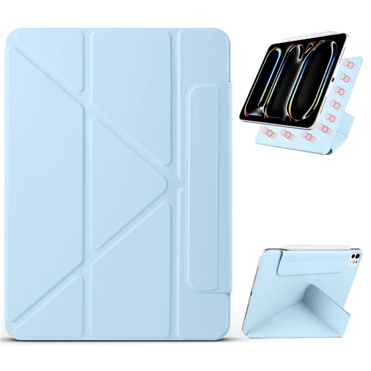 Étui pour iPad Pro 13 (2024) en PC + cuir PU avec support Origami magnétique - Bleu bébé