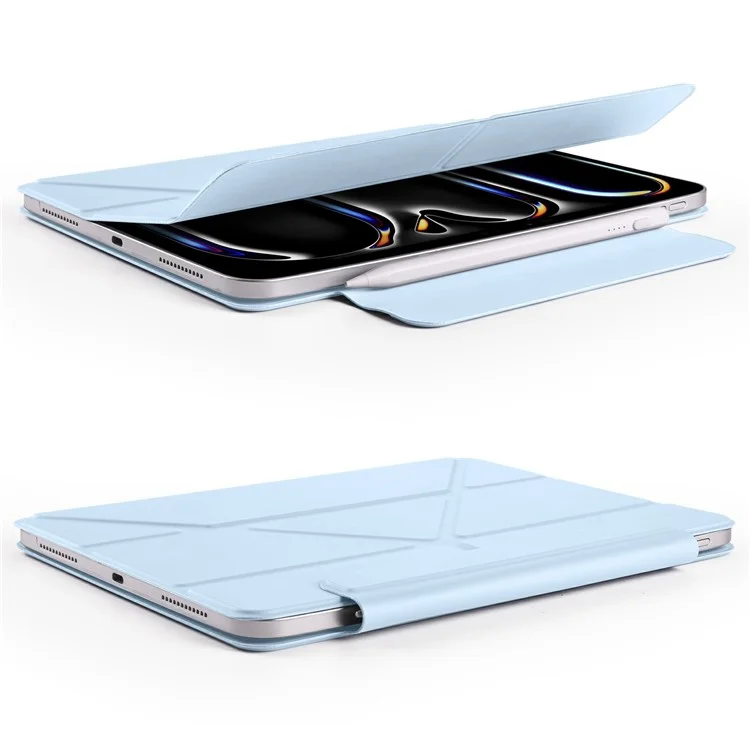 Étui pour iPad Pro 13 (2024) en PC + cuir PU avec support Origami magnétique - Bleu bébé