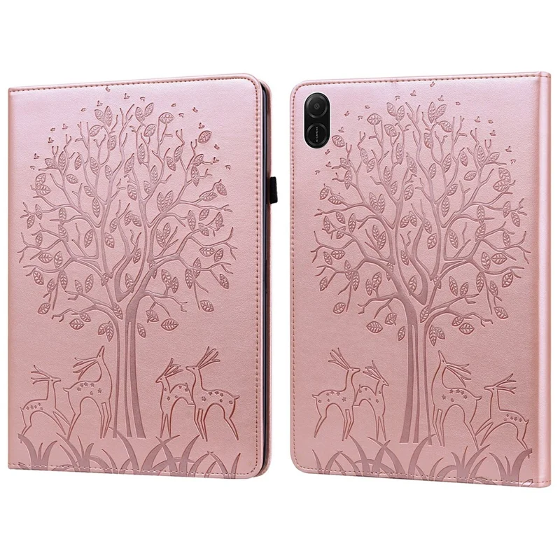 For Honor Pad X8b / Pad X8a Case PU Leather Stand Tree Deer Pattern Tablet Cover - Rose Gold