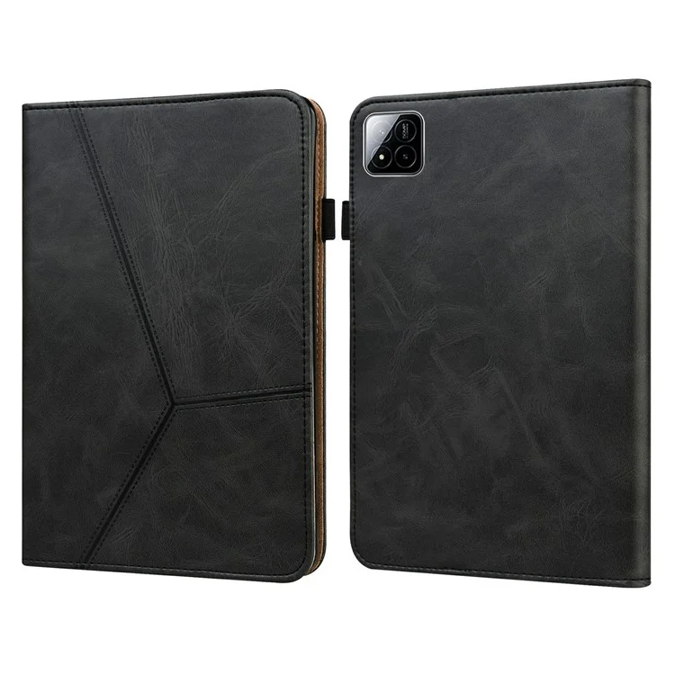 Custodia per Xiaomi Pad 7 Pro / Pad 7 con linea impressa, in pelle PU, supporto per scheda e supporto per tablet - Nero