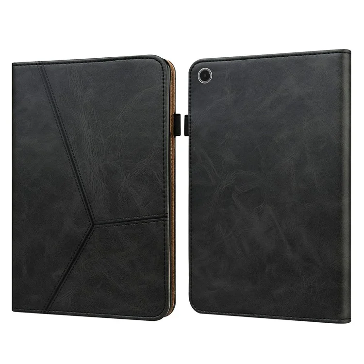 Funda para Lenovo Tab Plus con líneas impresas, soporte para tableta, funda de cuero PU con portador de tarjetas - Negro