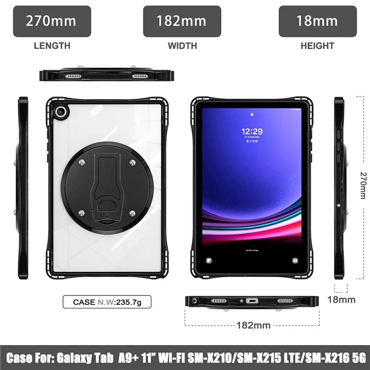 Funda clara para Samsung Galaxy Tab A9+ SM-X210 / X216 / X218, con soporte de PC+TPU+acrílico y tapa trasera para tablet.