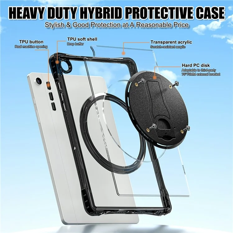 Funda clara para Samsung Galaxy Tab A9+ SM-X210 / X216 / X218, con soporte de PC+TPU+acrílico y tapa trasera para tablet.