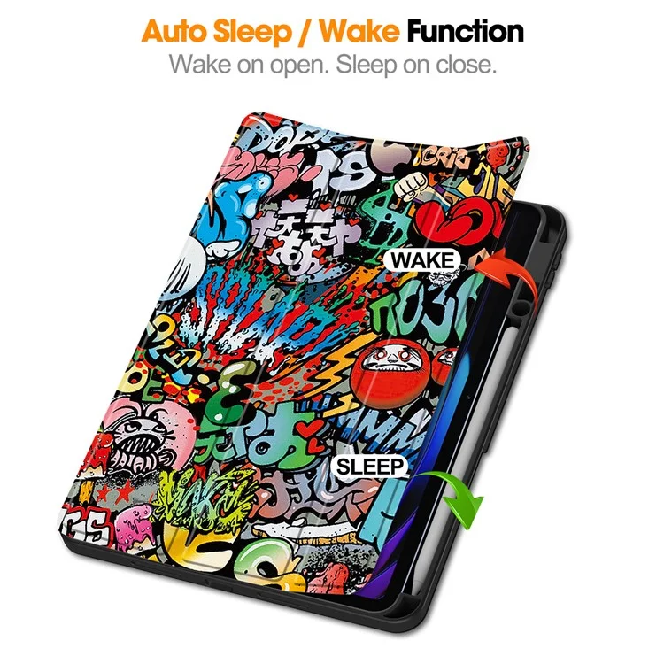 Hülle für Xiaomi Pad 7 Pro / Pad 7 Tablet, Musterbedruckung, Dreifach-Faltständer, Leder + TPU-Abdeckung mit Stifthalter - Graffiti