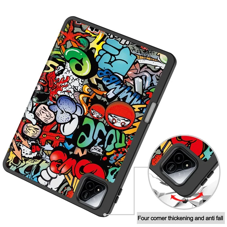Hülle für Xiaomi Pad 7 Pro / Pad 7 Tablet, Musterbedruckung, Dreifach-Faltständer, Leder + TPU-Abdeckung mit Stifthalter - Graffiti