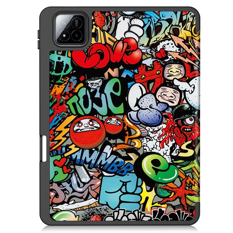 Hülle für Xiaomi Pad 7 Pro / Pad 7 Tablet, Musterbedruckung, Dreifach-Faltständer, Leder + TPU-Abdeckung mit Stifthalter - Graffiti
