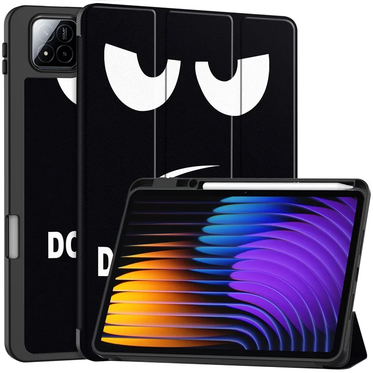 For Xiaomi Pad 7 Pro  /  Pad 7 Tablet Case Pattern Printing Tri-Fold Stand Leather+TPU Cover with Pen Holder - Don't Touch Me