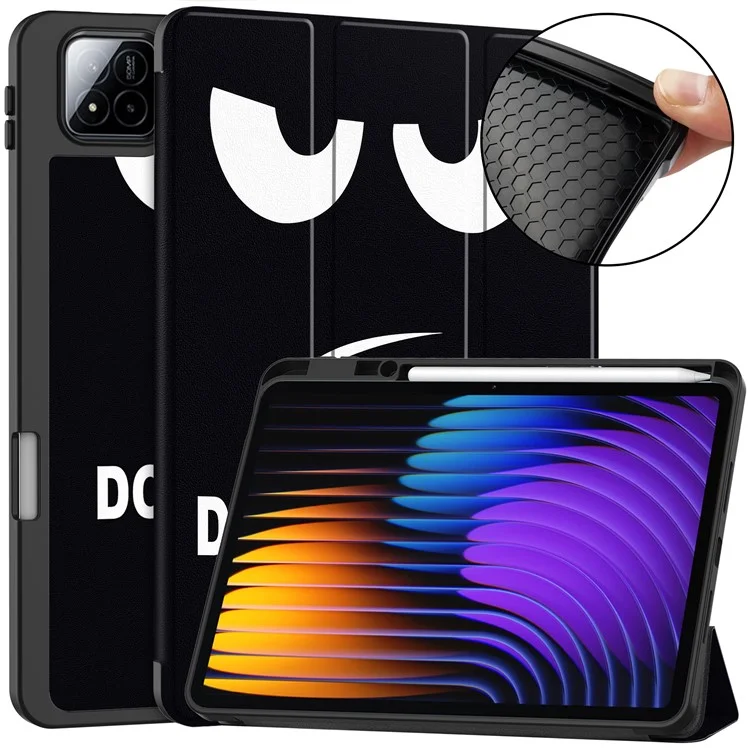 For Xiaomi Pad 7 Pro  /  Pad 7 Tablet Case Pattern Printing Tri-Fold Stand Leather+TPU Cover with Pen Holder - Don't Touch Me