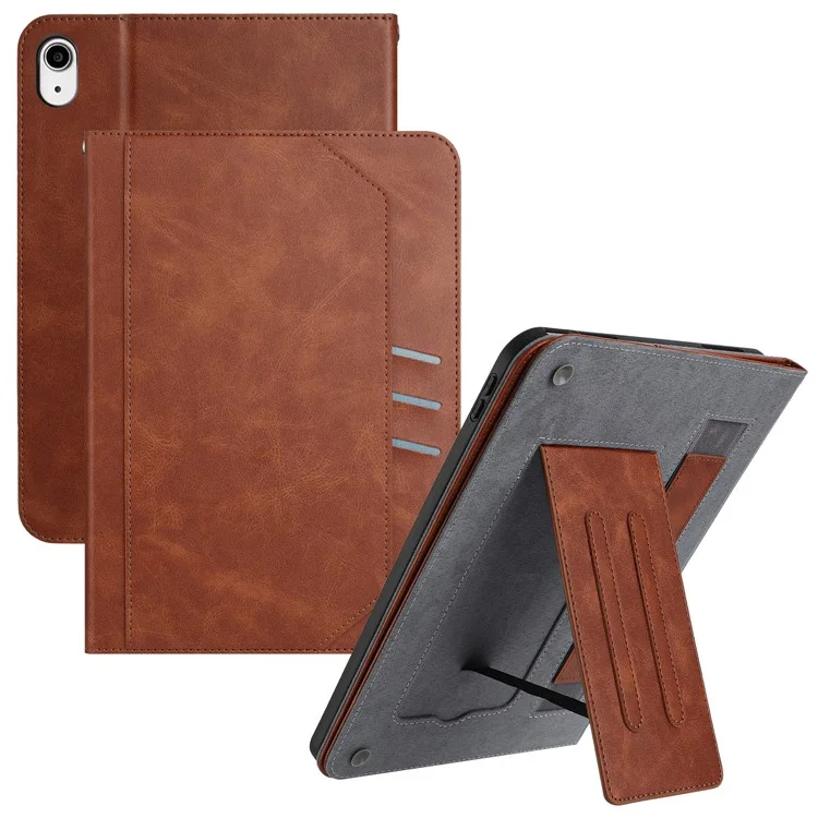 For iPad mini (2024) Wallet Case Auto Wake / Sleep Leather Flip Tablet Cover Cowhide Texture - Brown