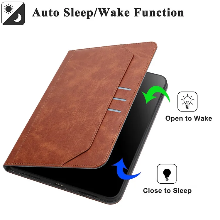 For iPad mini (2024) Wallet Case Auto Wake / Sleep Leather Flip Tablet Cover Cowhide Texture - Brown