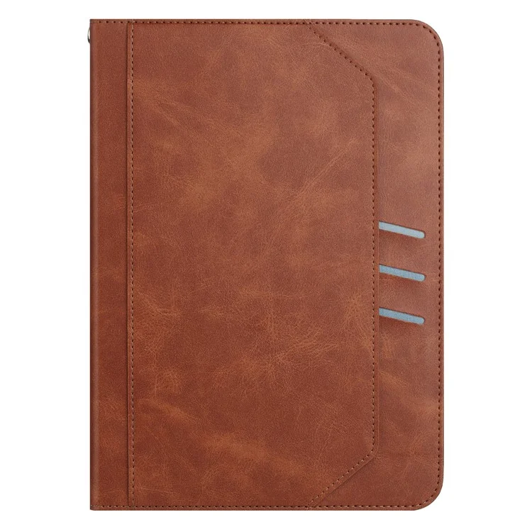 For iPad mini (2024) Wallet Case Auto Wake / Sleep Leather Flip Tablet Cover Cowhide Texture - Brown