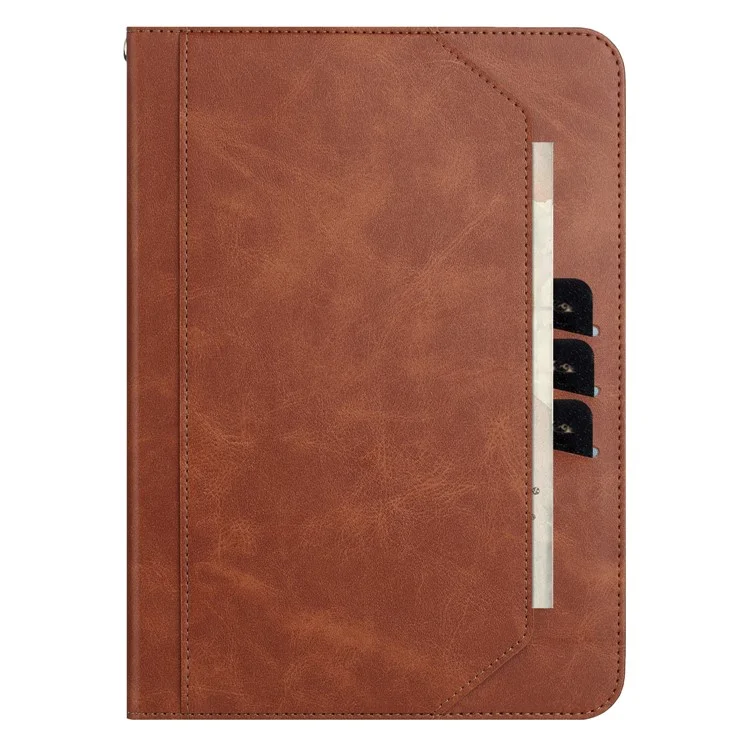 For iPad mini (2024) Wallet Case Auto Wake / Sleep Leather Flip Tablet Cover Cowhide Texture - Brown