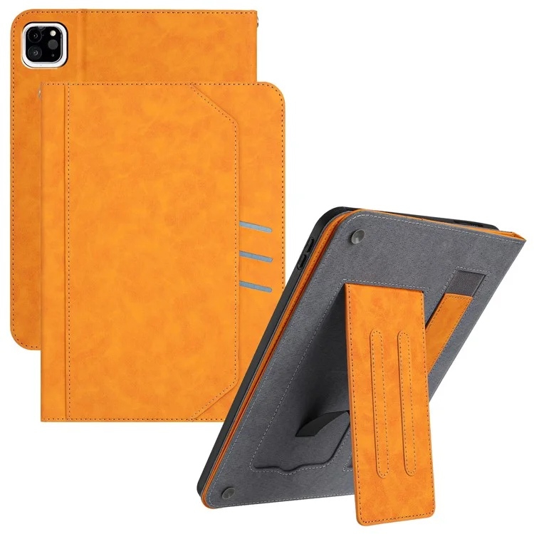Funda cartera para iPad Pro 11 (2024) con activación/suspensión automática, tapa de cuero con textura de piel de vaca - Amarillo
