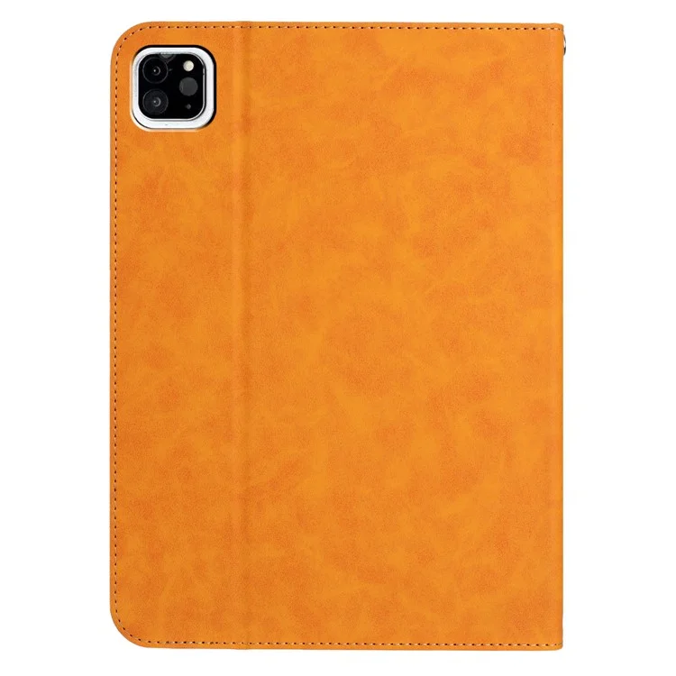 Funda cartera para iPad Pro 11 (2024) con activación/suspensión automática, tapa de cuero con textura de piel de vaca - Amarillo