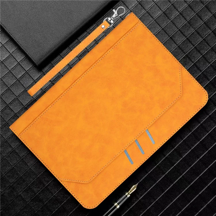 Funda cartera para iPad Pro 11 (2024) con activación/suspensión automática, tapa de cuero con textura de piel de vaca - Amarillo