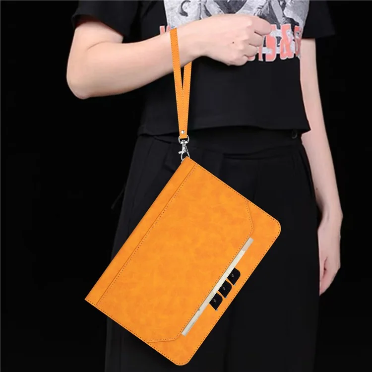 Funda cartera para iPad Pro 11 (2024) con activación/suspensión automática, tapa de cuero con textura de piel de vaca - Amarillo