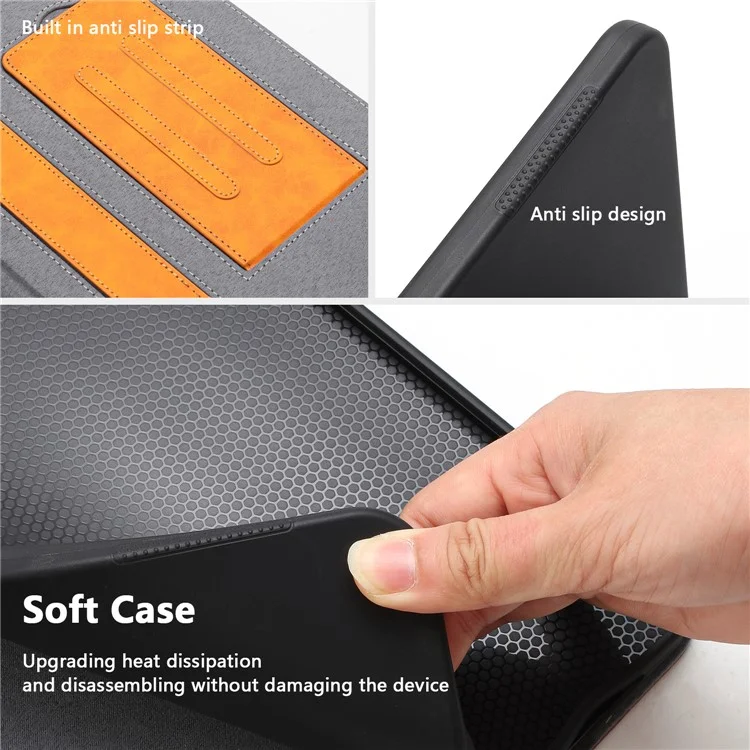 Funda cartera para iPad Pro 11 (2024) con activación/suspensión automática, tapa de cuero con textura de piel de vaca - Amarillo
