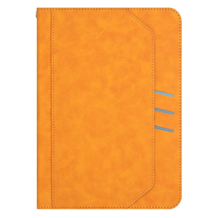 Funda cartera para iPad Pro 11 (2024) con activación/suspensión automática, tapa de cuero con textura de piel de vaca - Amarillo