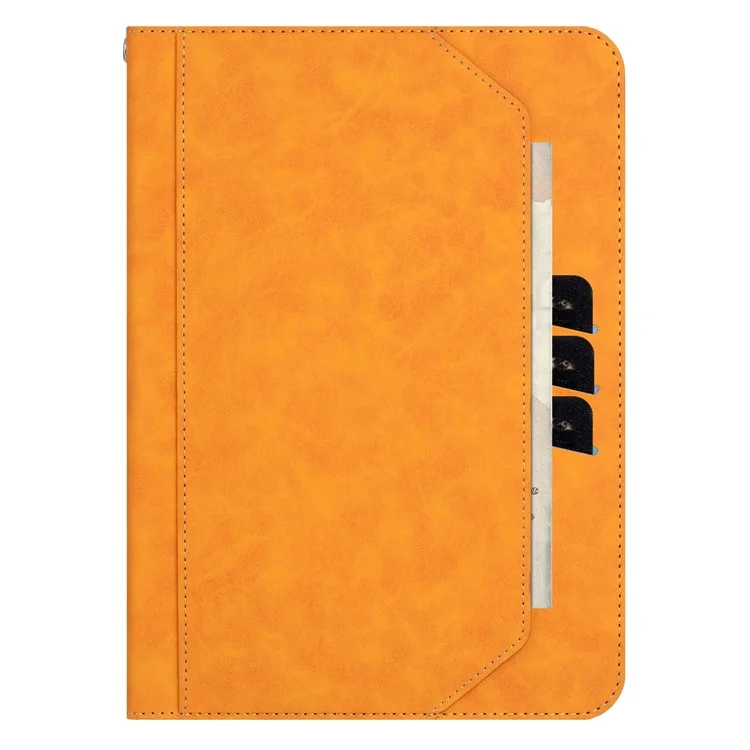 Funda cartera para iPad Pro 11 (2024) con activación/suspensión automática, tapa de cuero con textura de piel de vaca - Amarillo