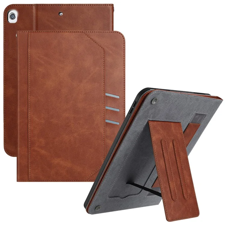 Custodia a portafoglio per iPad 9.7 pollici (2018) / (2017) / Air 2 / Air (2013) con risveglio/sospensione automatica, in pelle, con chiusura a libro, texture in pelle bovina - Giallo - Marrone