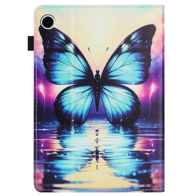 Funda para Samsung Galaxy Tab A9+ con diseño de patrón de cuero, cubierta de tableta con función de suspensión/activación automática, soporte para tarjetas - Reflexión de mariposa