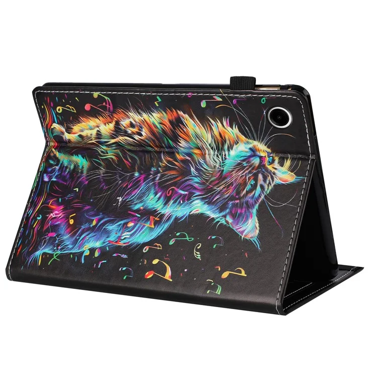 For Samsung Galaxy Tab A9 Case Pattern Leather Tablet Cover with Auto Sleep / Wake, Card Holder - Musical Note Cat