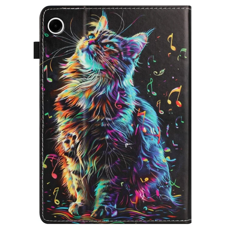 For Samsung Galaxy Tab A9 Case Pattern Leather Tablet Cover with Auto Sleep / Wake, Card Holder - Musical Note Cat