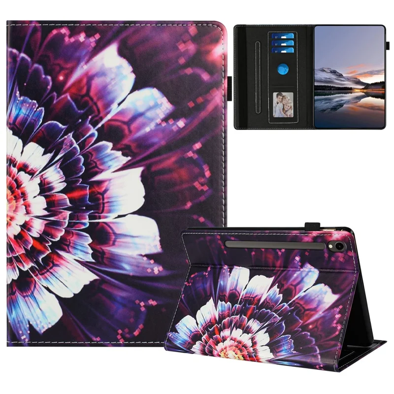 For Samsung Galaxy Tab S9 / S10 FE / S9 FE Case Pattern Leather Tablet Cover with Auto Sleep / Wake, Card Holder - Colorful Flowers