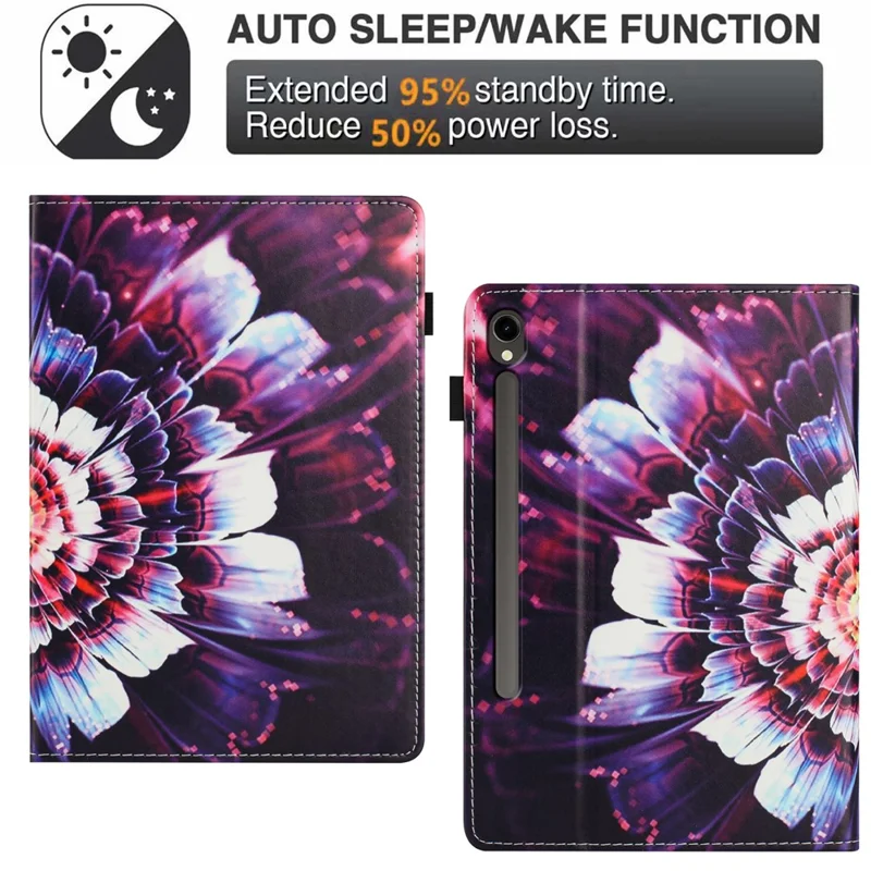 For Samsung Galaxy Tab S9 / S10 FE / S9 FE Case Pattern Leather Tablet Cover with Auto Sleep / Wake, Card Holder - Colorful Flowers