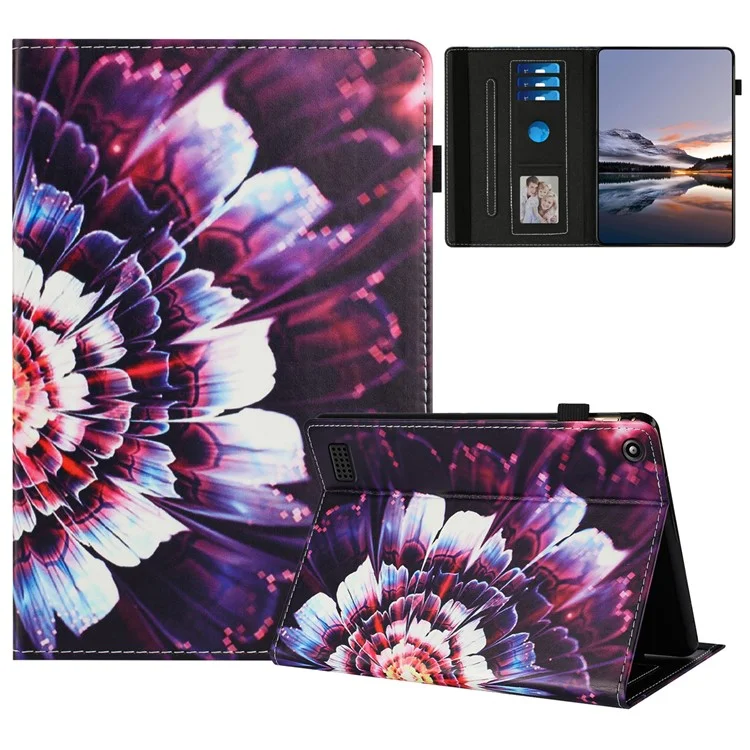 Tablet Case For Amazon Fire 7 (2019) / (2017) / 2015 Pattern Leather Cover Auto Sleep / Wake, Card Holder - Colorful Flowers