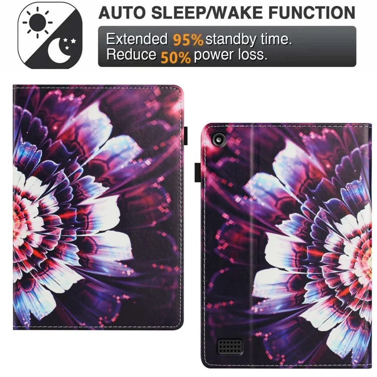 Tablet Case For Amazon Fire 7 (2019) / (2017) / 2015 Pattern Leather Cover Auto Sleep / Wake, Card Holder - Colorful Flowers
