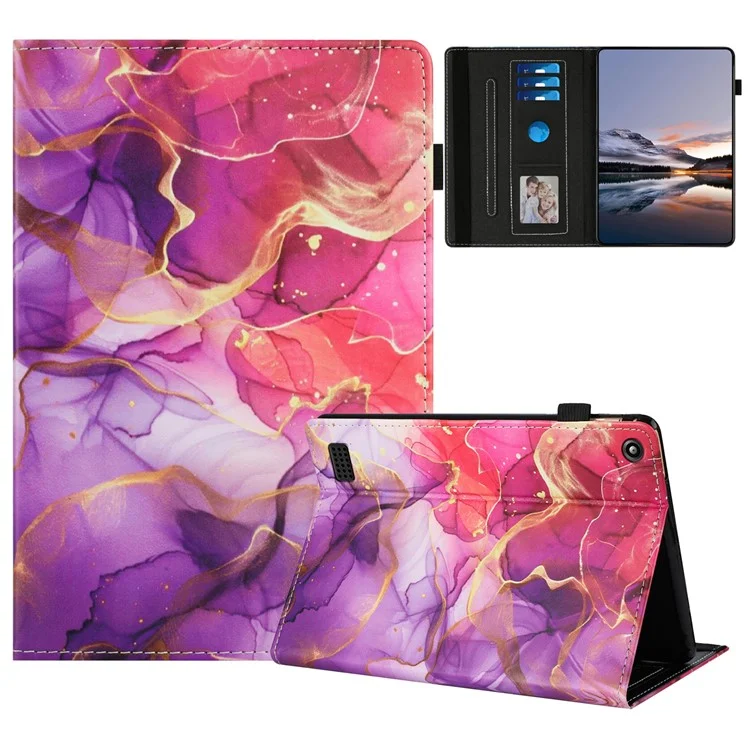 Custodia per tablet per Amazon Fire 7 (2019) / (2017) / 2015 Copertura in pelle con motivo, Autosleep/Wake, Portacarte - Marmo rosa oro