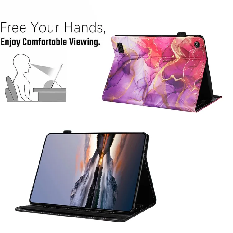 Custodia per tablet per Amazon Fire 7 (2019) / (2017) / 2015 Copertura in pelle con motivo, Autosleep/Wake, Portacarte - Marmo rosa oro