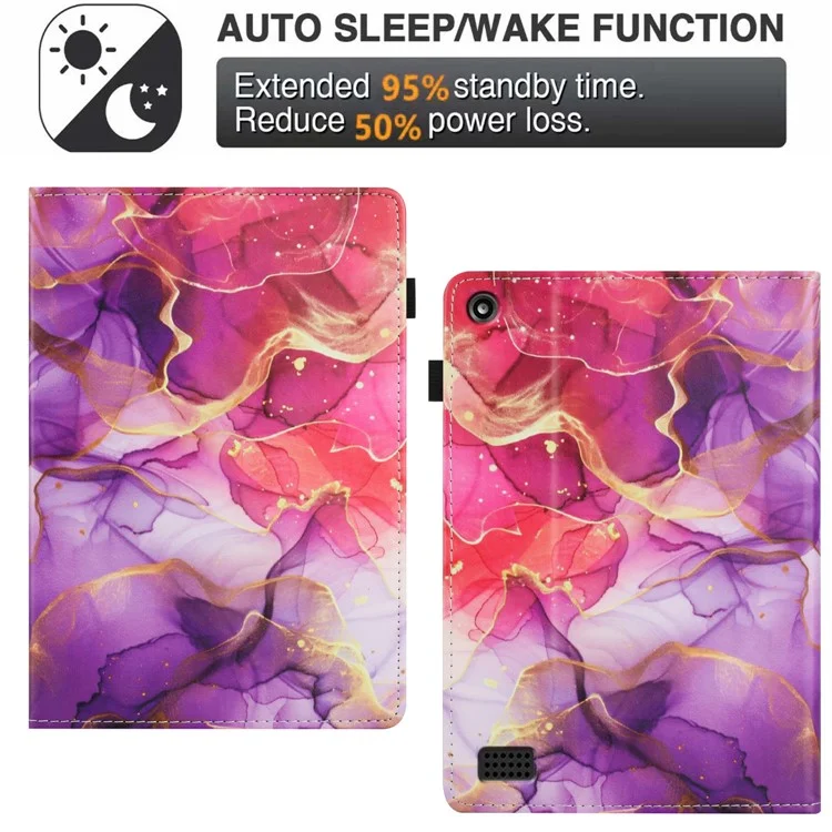Custodia per tablet per Amazon Fire 7 (2019) / (2017) / 2015 Copertura in pelle con motivo, Autosleep/Wake, Portacarte - Marmo rosa oro