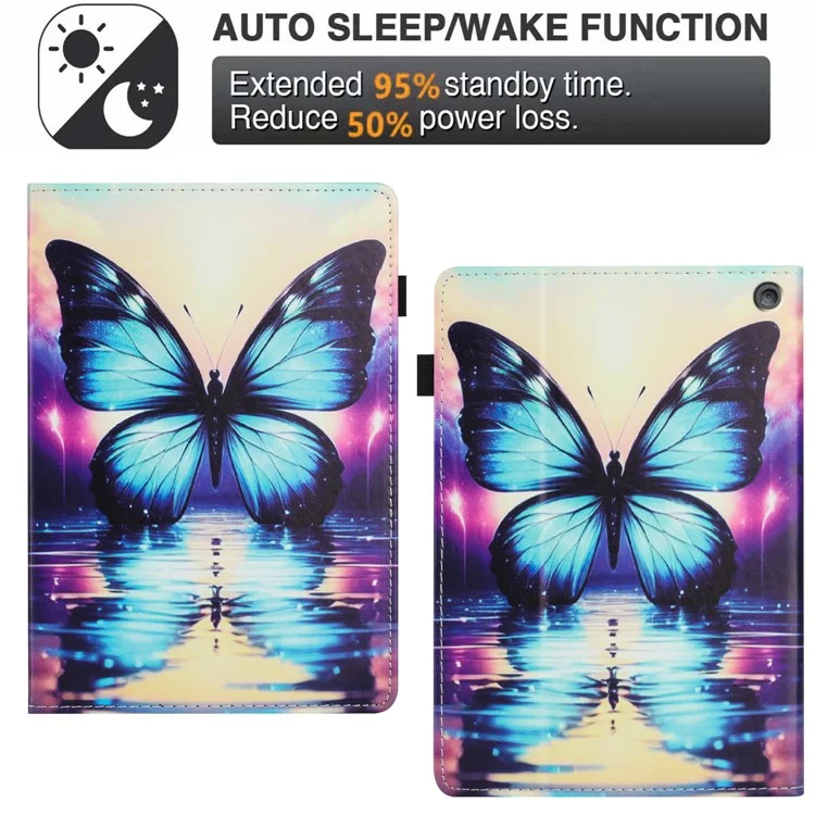For Amazon Fire 7 (2022) Case Pattern Leather Tablet Cover with Auto Sleep / Wake, Card Holder - Flower Fox