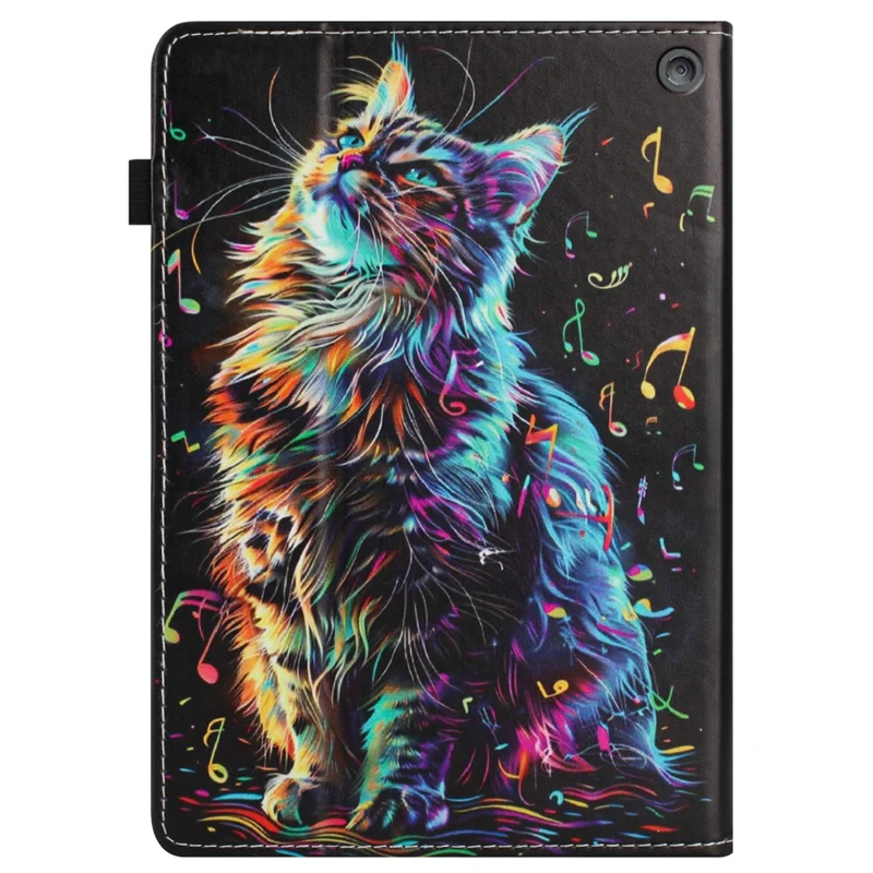 For Amazon Fire 7 (2022) Case Pattern Leather Tablet Cover with Auto Sleep / Wake, Card Holder - Musical Note Cat