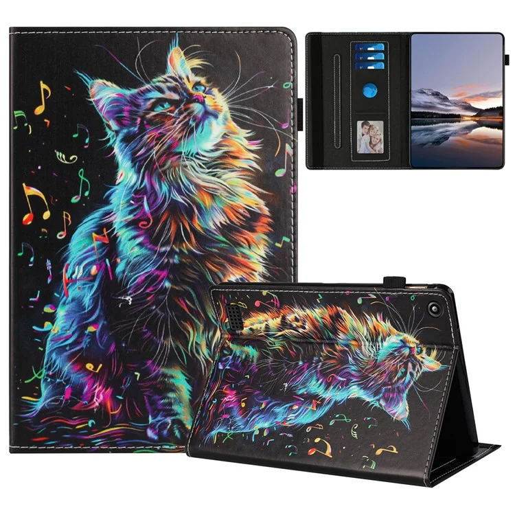 Custodia per tablet per Amazon Fire HD 8 (2018) / (2017) / (2016) Custodia in pelle con motivo, con funzione di auto-sospensione/risveglio, porta-carte - Volpe a fiori
