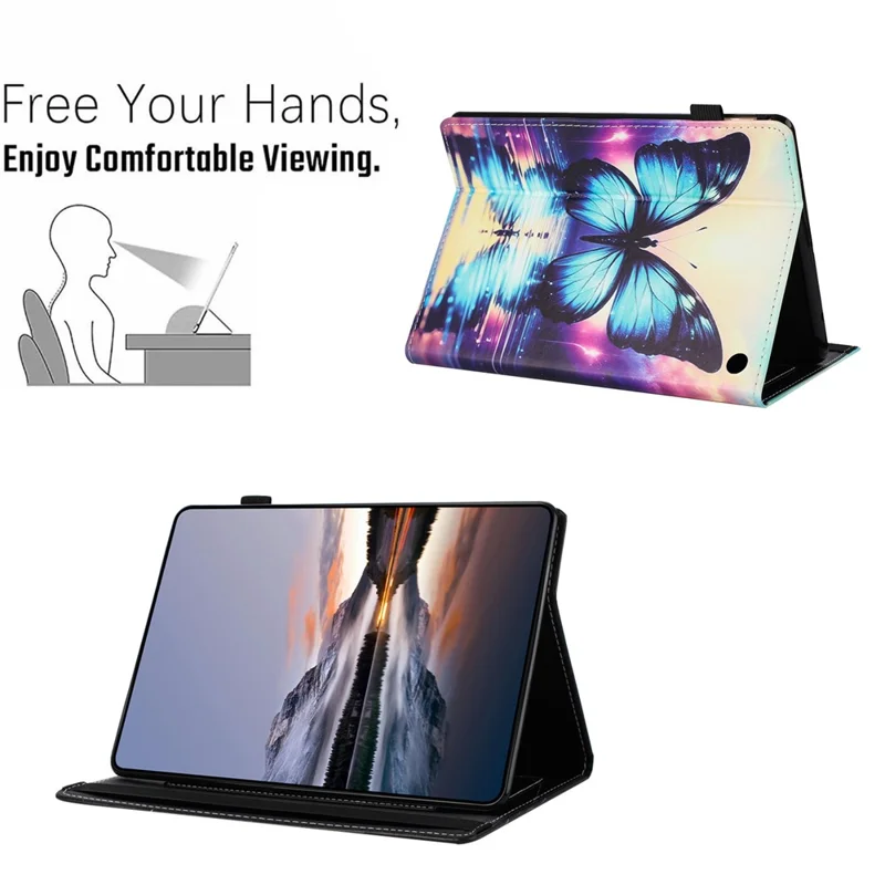 Tablet Case For Amazon Fire HD 8 (2024) / (2022) / (2020) Pattern Leather Cover with Auto Sleep / Wake, Card Holder - Butterfly Reflection
