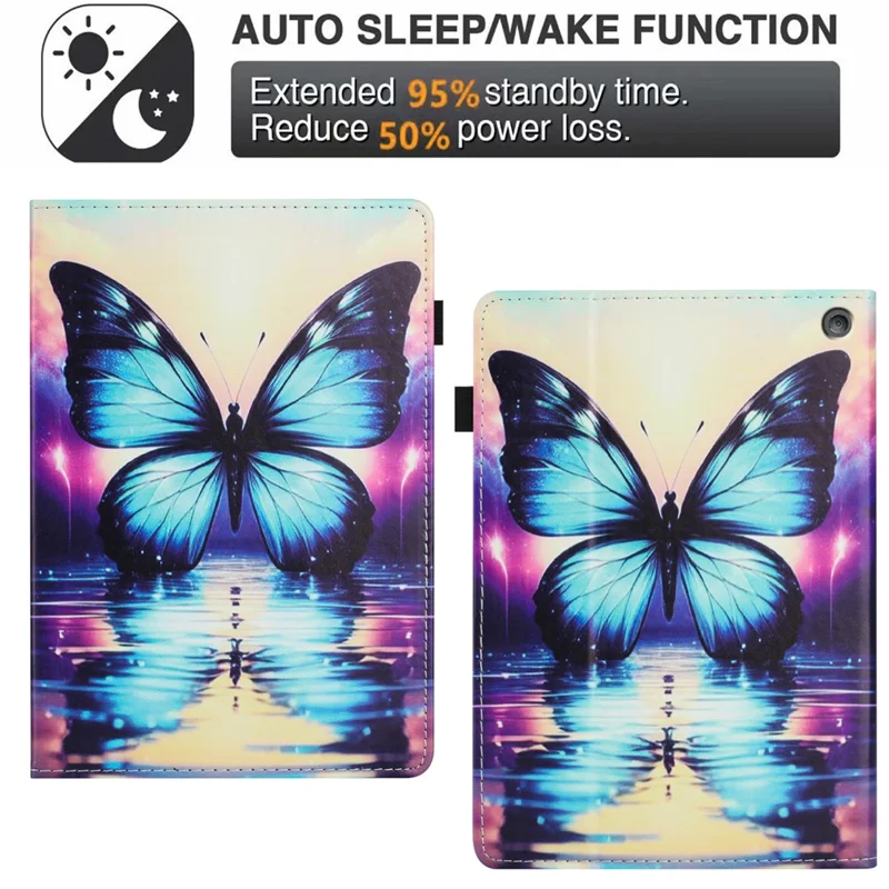 Tablet Case For Amazon Fire HD 8 (2024) / (2022) / (2020) Pattern Leather Cover with Auto Sleep / Wake, Card Holder - Butterfly Reflection