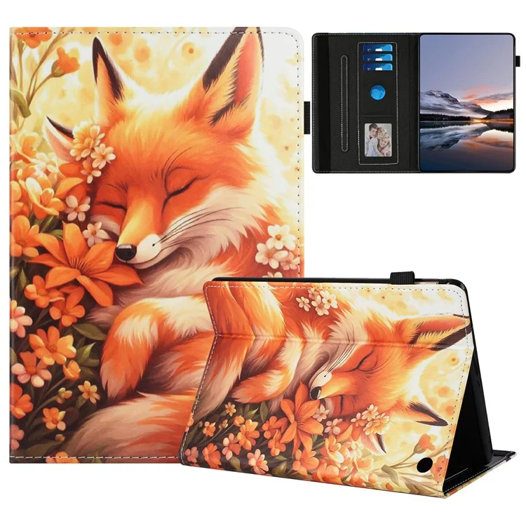 Funda para tableta para Amazon Fire HD 10 (2021) / HD 10 Plus (2021) Cubierta de cuero con diseño, con función de suspensión/activación automática, soporte para tarjetas - Flor Zorro