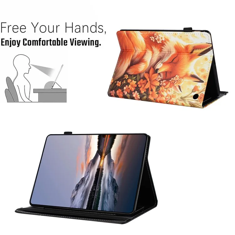 Funda para tableta para Amazon Fire HD 10 (2021) / HD 10 Plus (2021) Cubierta de cuero con diseño, con función de suspensión/activación automática, soporte para tarjetas - Flor Zorro